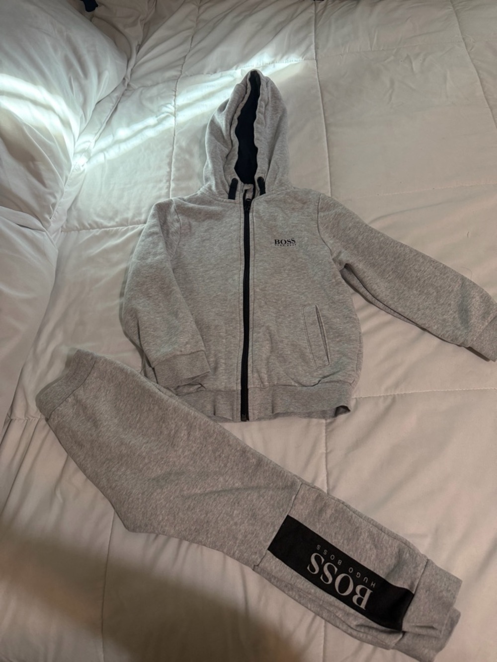 BOSS Kids Light Gray Hooded Zip Sweatshirt & Joggers Set